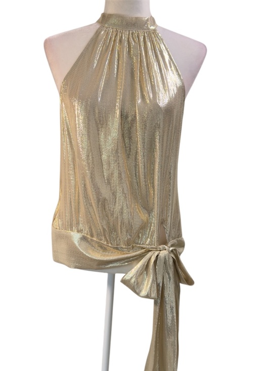Trina Turk Gold Metallic Halter Top w/ Side Tie –NWOT Size M - Picture 1 of 12